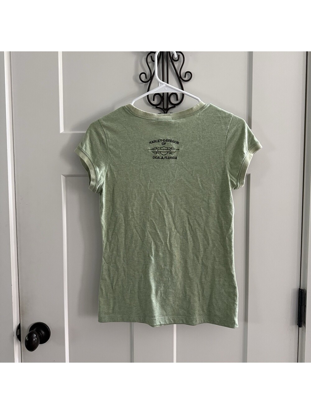 Harley Davidson Womens L Sage Green Embroidered Baby Tee Ocala Florida Y2K - Picture 9 of 12